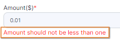 Amount low validation tooltip