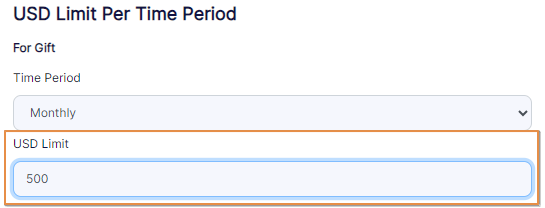 USD Limit field under the For Gift label