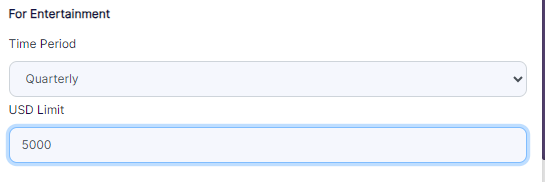USD Limit field under the For Entertainment label