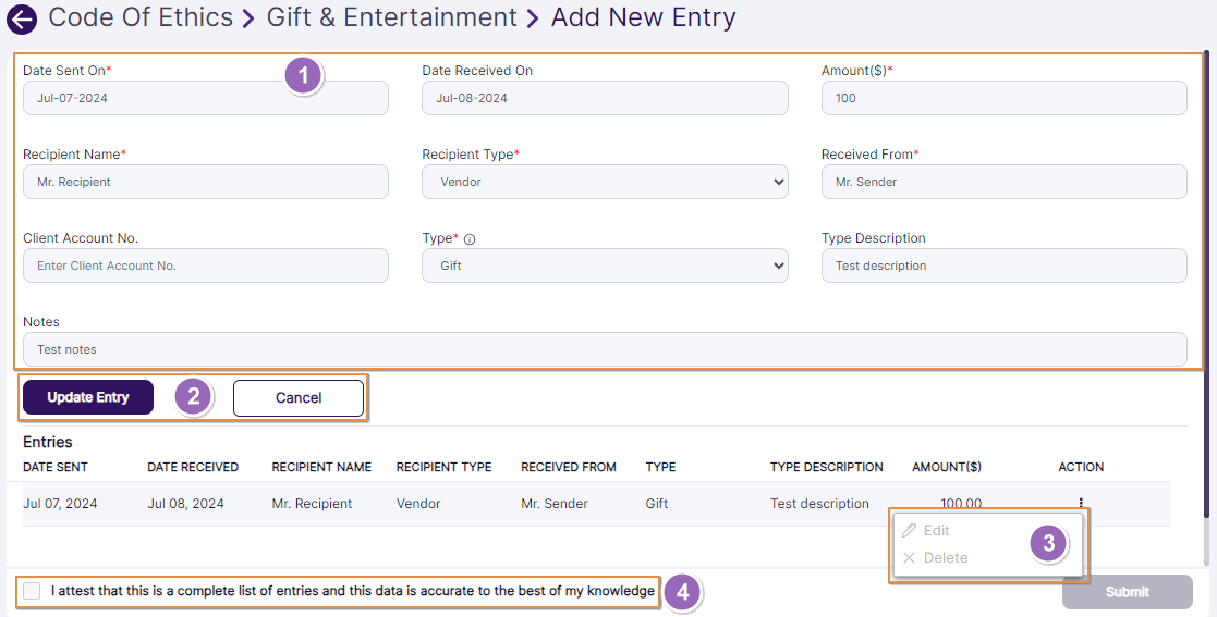 Various UI aspects while editing an entry