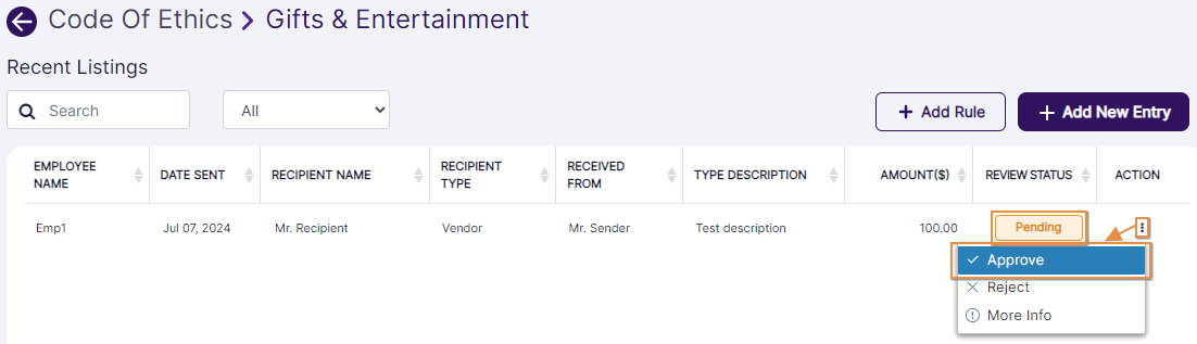Approve context menu option
