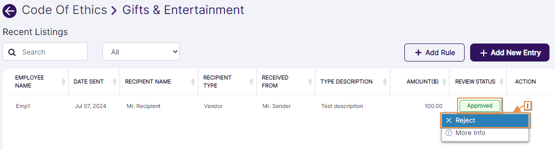 Reject context menu option