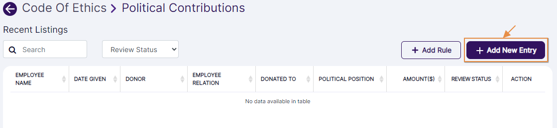 Add New Entry button