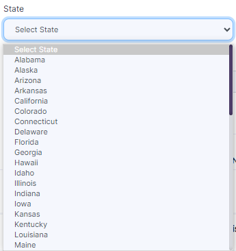State dropdown