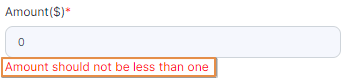 Amount low validation tooltip