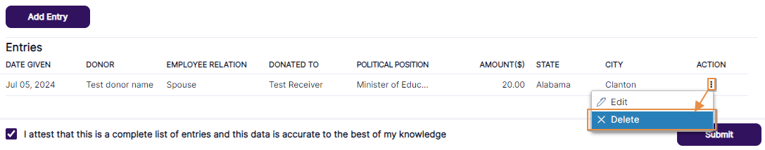Delete context menu option