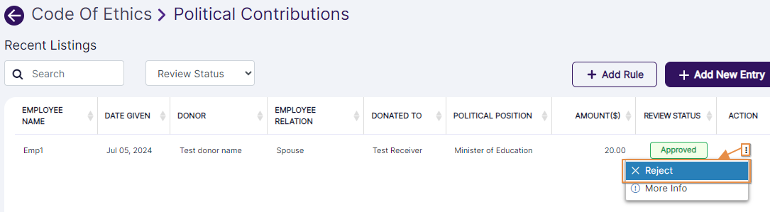 Reject context menu option