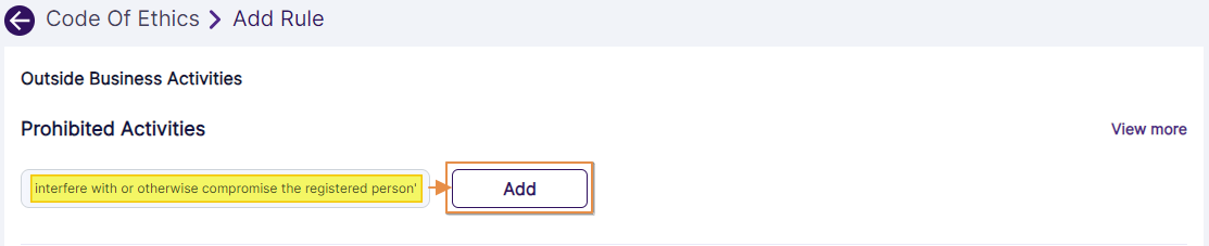 Add button to define a prohibited activity