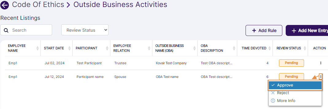 Approve context menu option