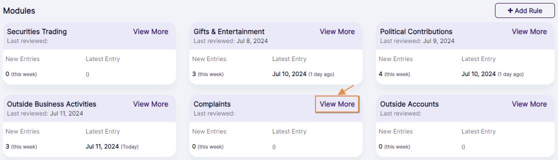 View More option of the Complaints module