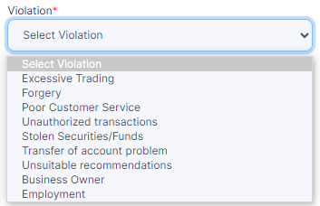 Violation dropdown