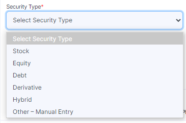 Security Type dropdown