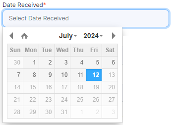 Date Received calendar constraint