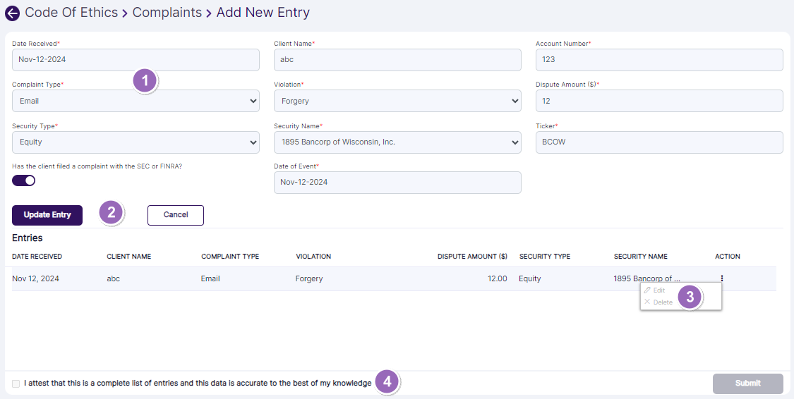 Various UI aspects while editing an entry