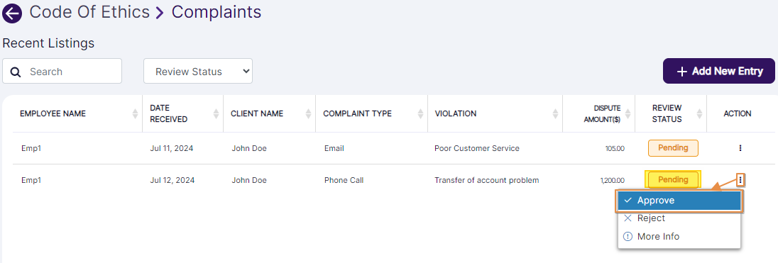 Approve context menu option