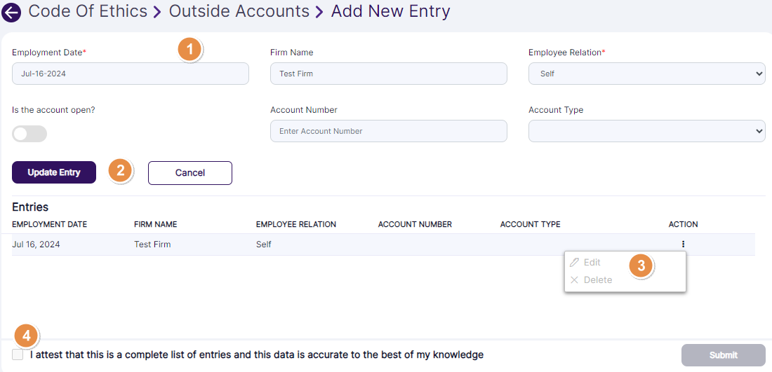 Various UI aspects while editing an entry
