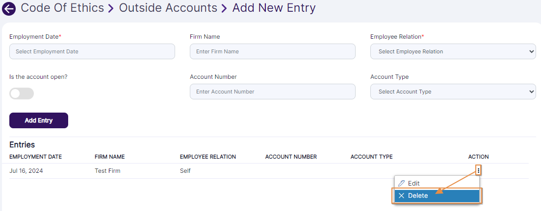 Delete context menu option