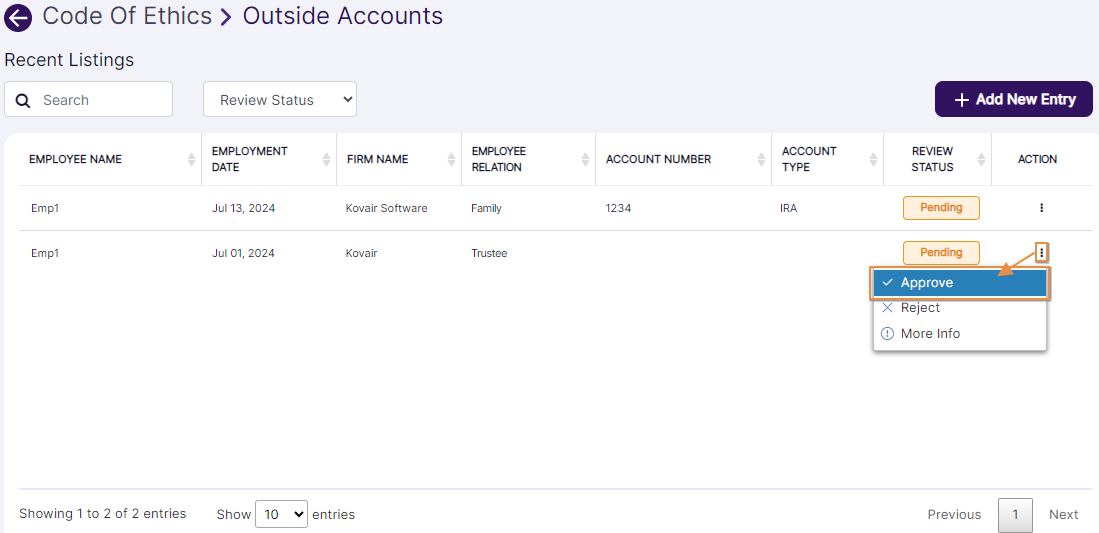 Approve context menu option