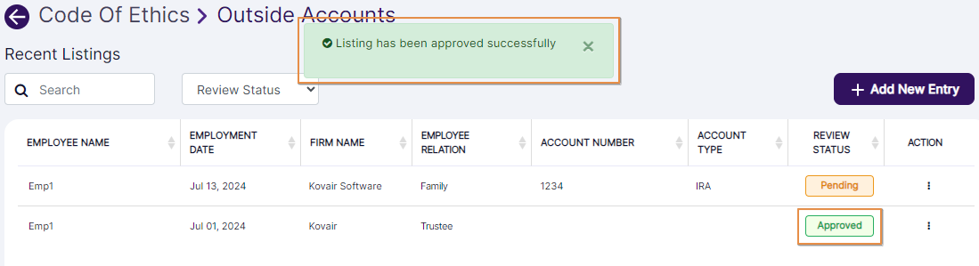 Approved success notification