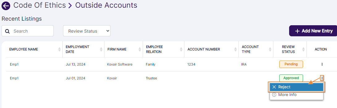 Reject context menu option