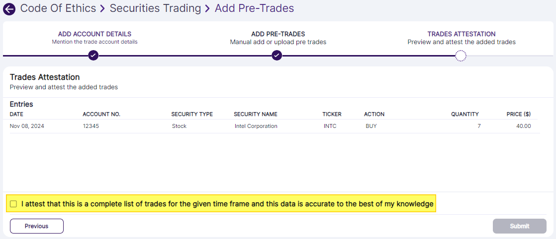 Attestation checkbox