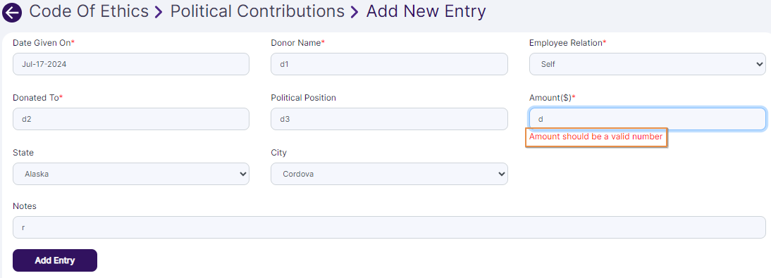 Amount field text validation tooltip