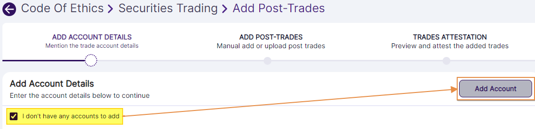 Type of Account dropdown