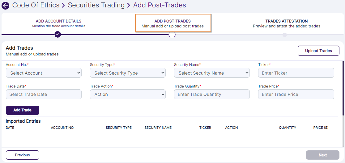 + Add Post-Trades button