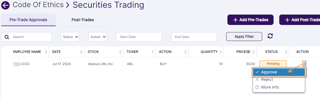 Approve context menu option