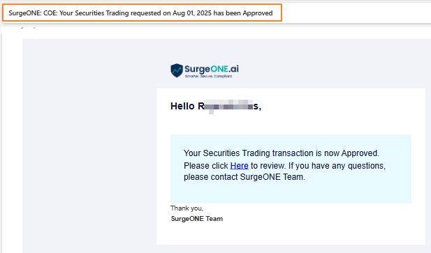 Approved email triggered
