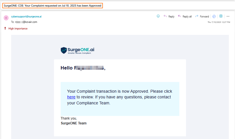 Approved email triggered