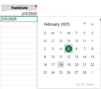 Set sample trade dates of the TradeDate column