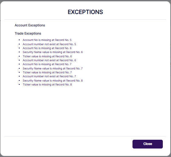 Validations prompted on the sample dataset which was uploaded
