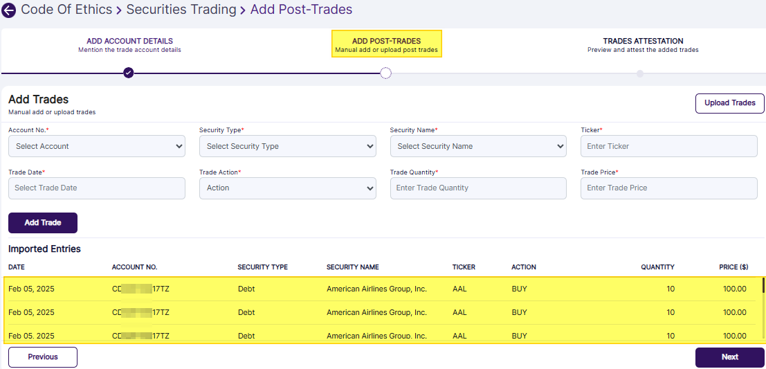 Imported dataset visible in UI