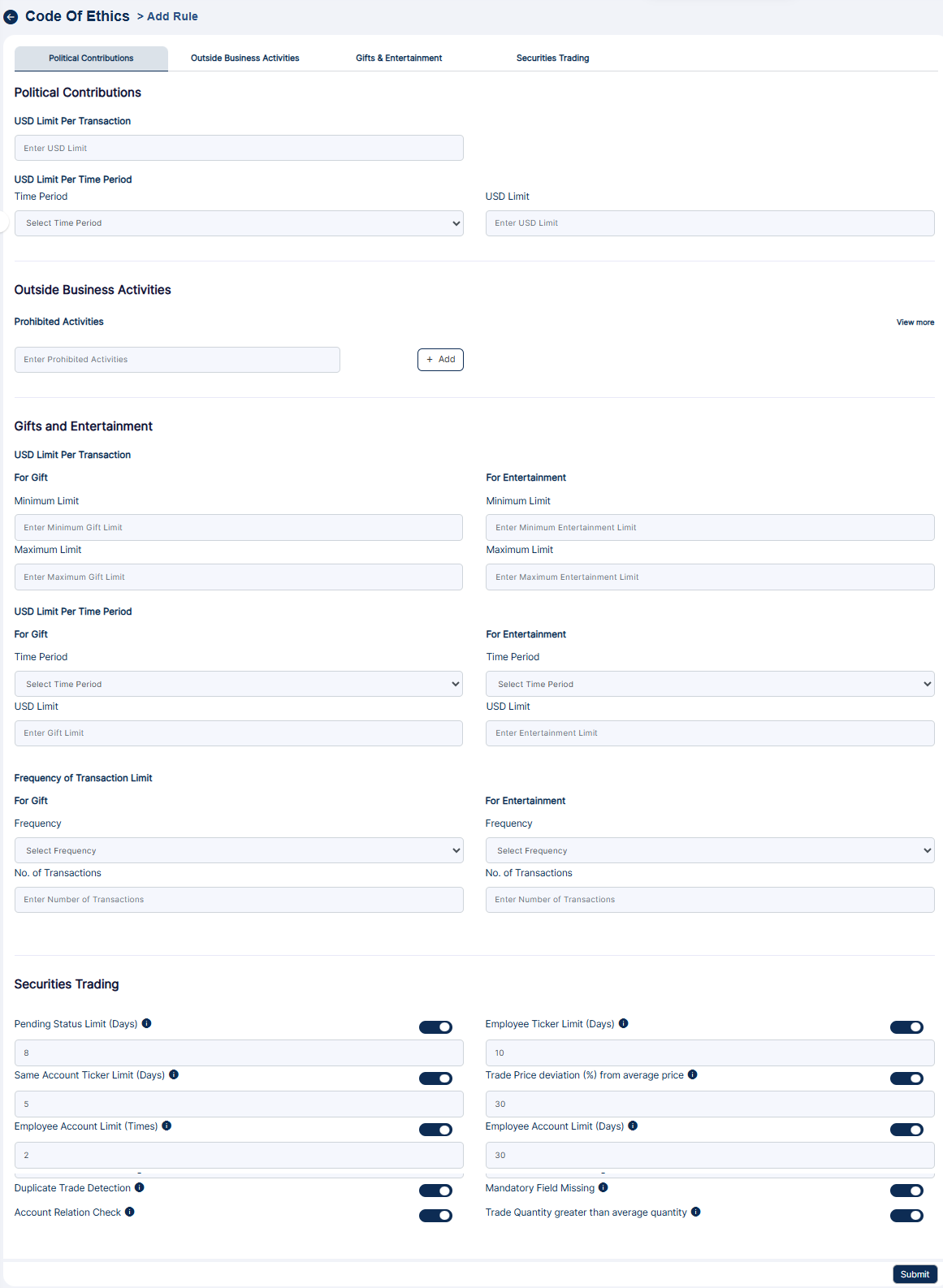 Add Rule page view