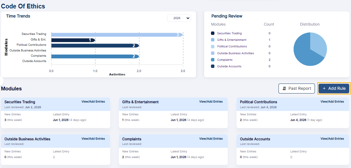 Add Rule button on Code of Ethics page