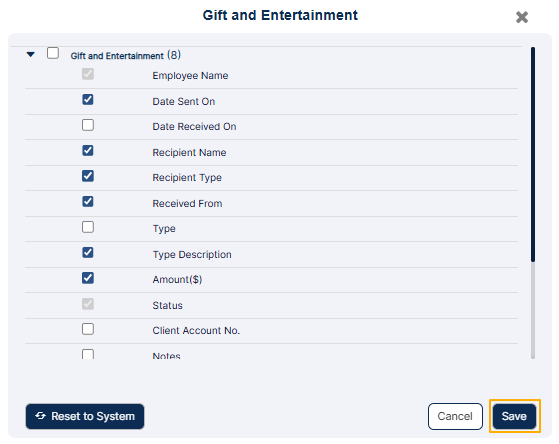 Customizing the applicable columns