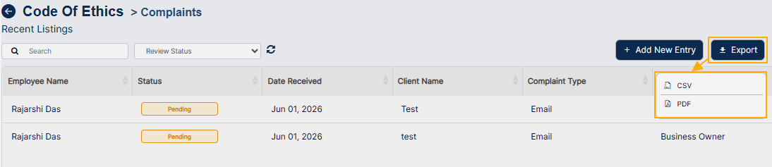 Export file format options