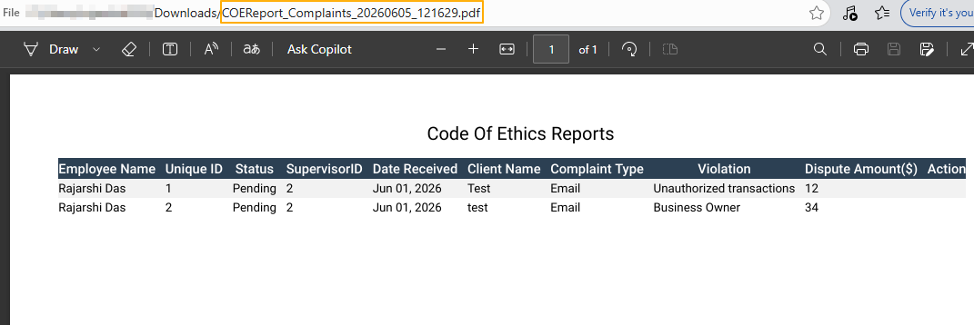 Exported file content view
