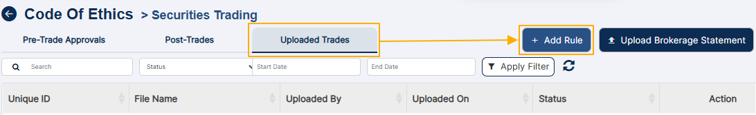 Add Rule button of Uploaded Trades tab