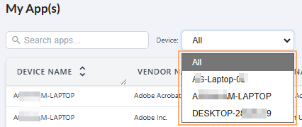 Dropdown options of this logged-in user based on detected devices