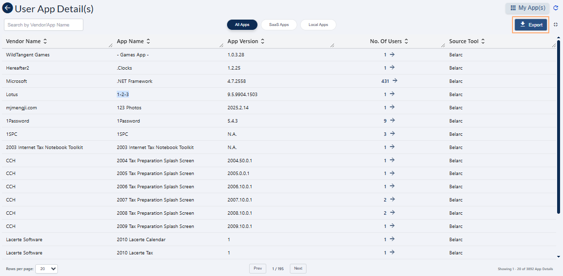 Export button in expanded grid