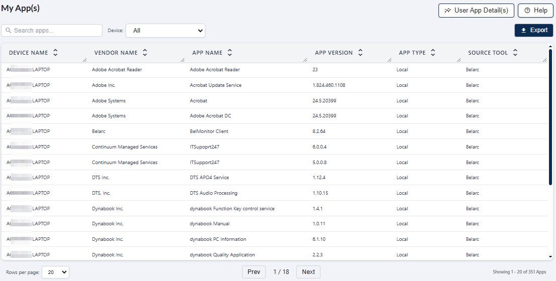 View of the My App(s) screen