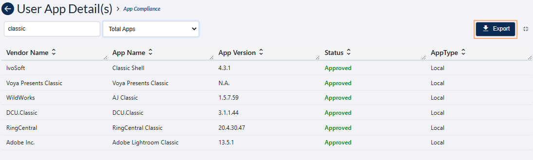 Using the Export button