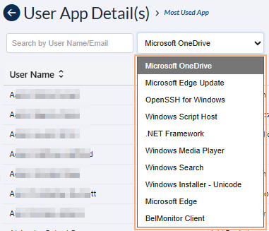 App selection dropdown