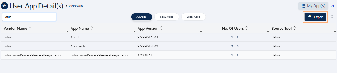 Using the Export button