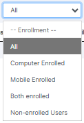 Enrollment filter dropdown options