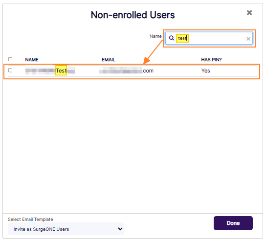 Search for user to invite