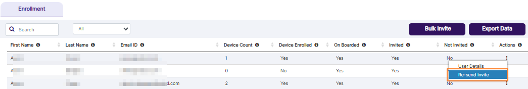 Re-send Invite menu option