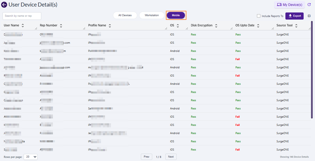 Mobile tab view showing sample records